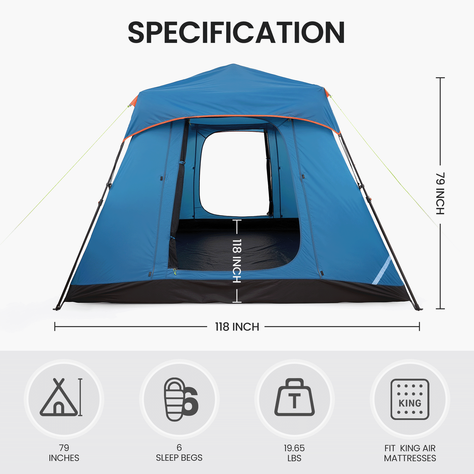 MARNUR 6-Person Instant Cabin Tent, Camping Tent with Carry Bag , Instant Setup, Outdoor, Hiking, Traveling, Blue