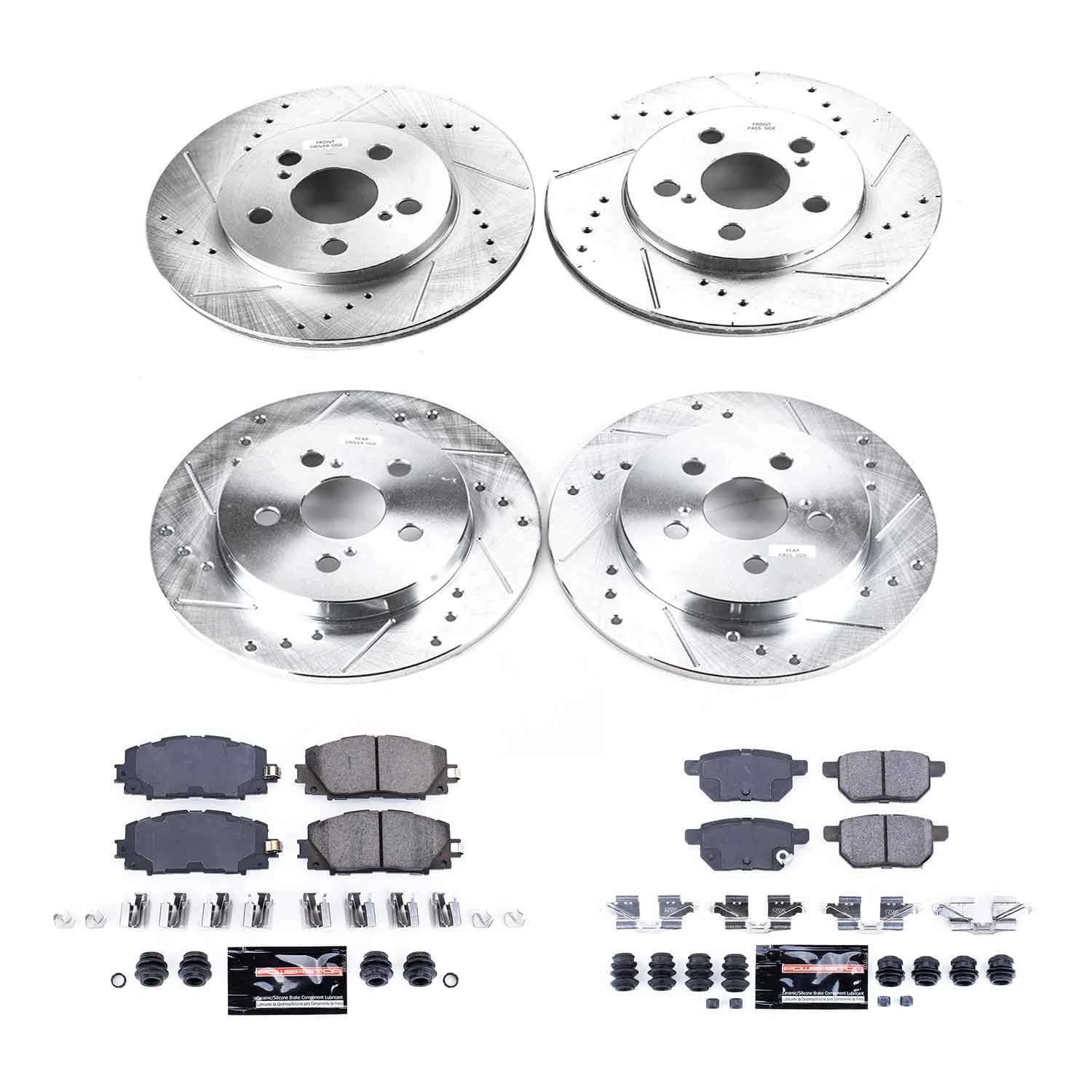 Power Stop Front and Rear Ceramic Brake Pad and Drilled and Slotted Rotor Kit K7924