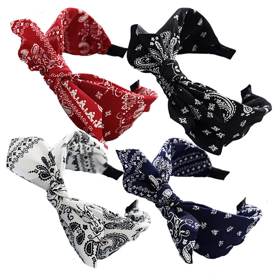 4Pcs Print Wide Bow Headbands for Women Bandana Rabbit ear Elastic Hairband Cute Knot Headbands Hair Accessories