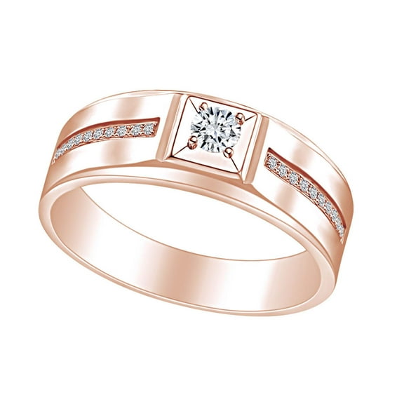 AFFY White Natural Diamond Mens Engagement Wedding Ring 14K Solid Rose Gold (I-J Color, I2-I3 Clarity, 0.16 Cttw) Ring Size-8