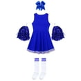thumbnail image 4 of Manyakai Robe de Cheerleading pour Filles Enfants Tenue de Performance Tenue de Danse Costumes de Cheerleader avec Pompons Ensemble de Chaussettes Bleu E 140, 4 of 5