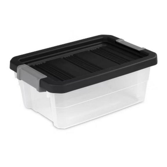 16qt Heavy Duty Clear Plastic Storage Bin - Latching Lid, Black Universal Portable Organizer