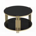 thumbnail image 4 of Circular Metal Drum Base Coffee Table having Black Mirror Top & Lower Shelf, 4 of 26