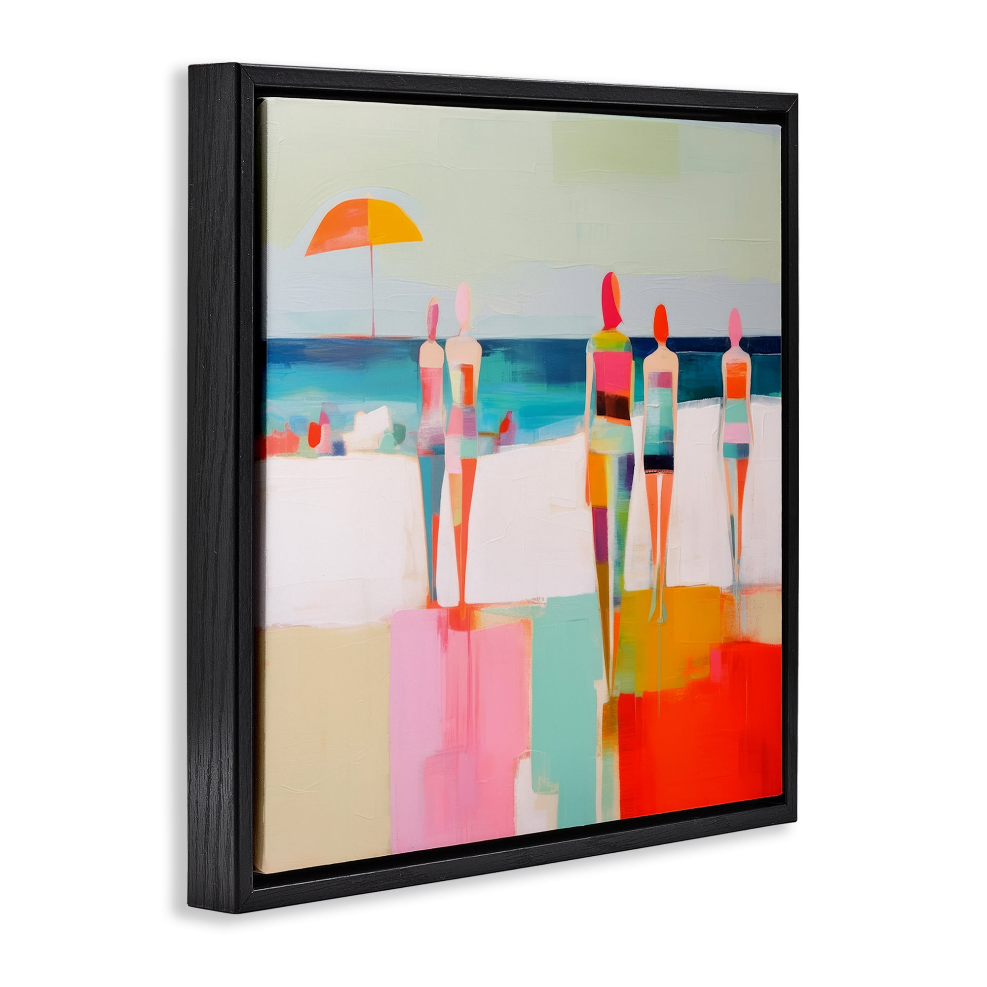 Stupell Industries Strolling on Beach Novelty Painting Black Floater Framed Canvas Art Print Wall Art, 25 x 25