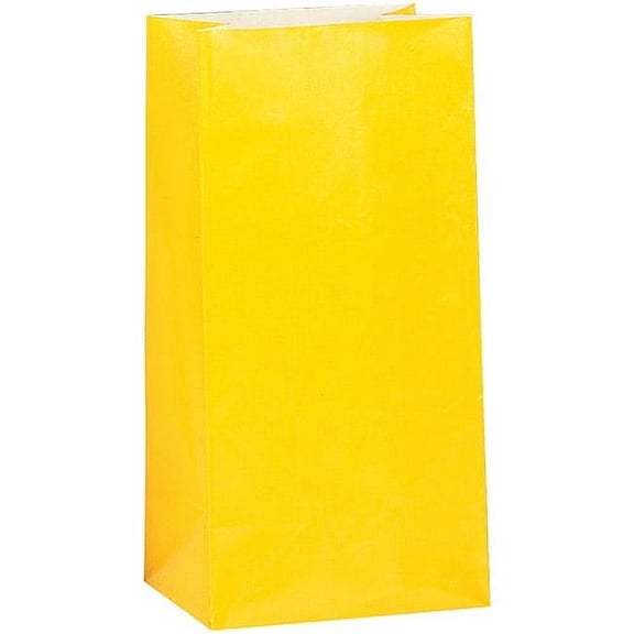 Unique Industries Yellow Solid Print Birthday Party Bags, 12 Count