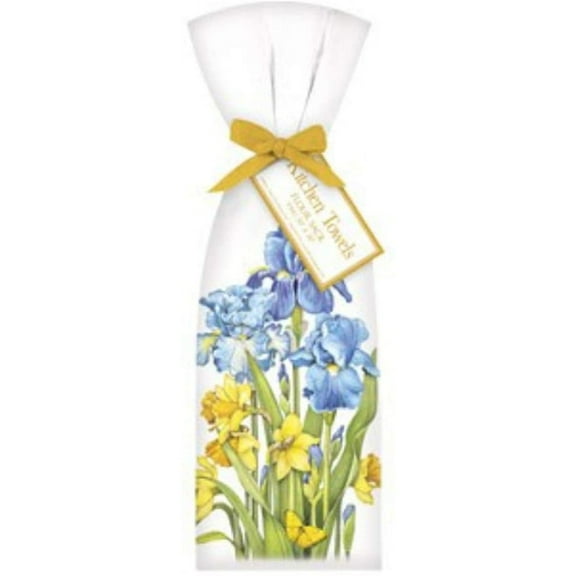 2 Daffodil Iris Ribbon Tied Flour Sack Towels