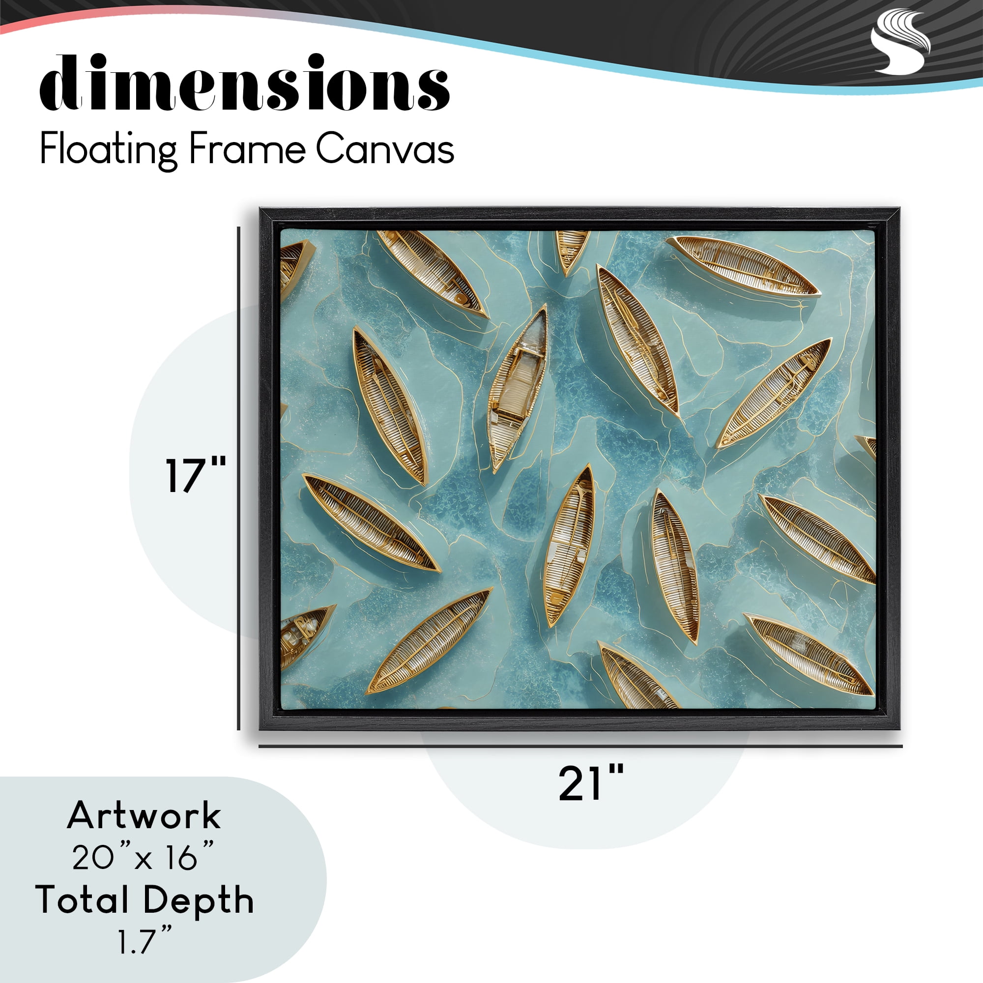 Harmonious Canoes on Water Black Framed Floater Canvas Wall Art, design by Franklyn Gregory