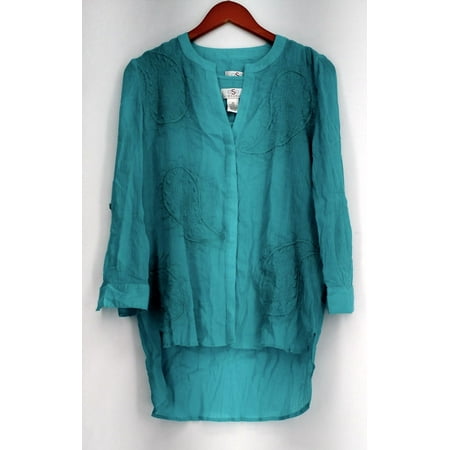 - OSO Casuals Top XS Roll Tab Embroidered Hidden Placket Tank Set Blue A423723
