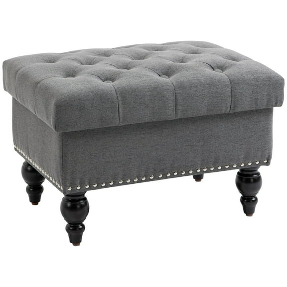 Ottoman With Storage For Living Room, 25" Tufted Storage Ottoman With Removable Lid & Wood Legs, Plush Fabric Footrest & Seat, Gray