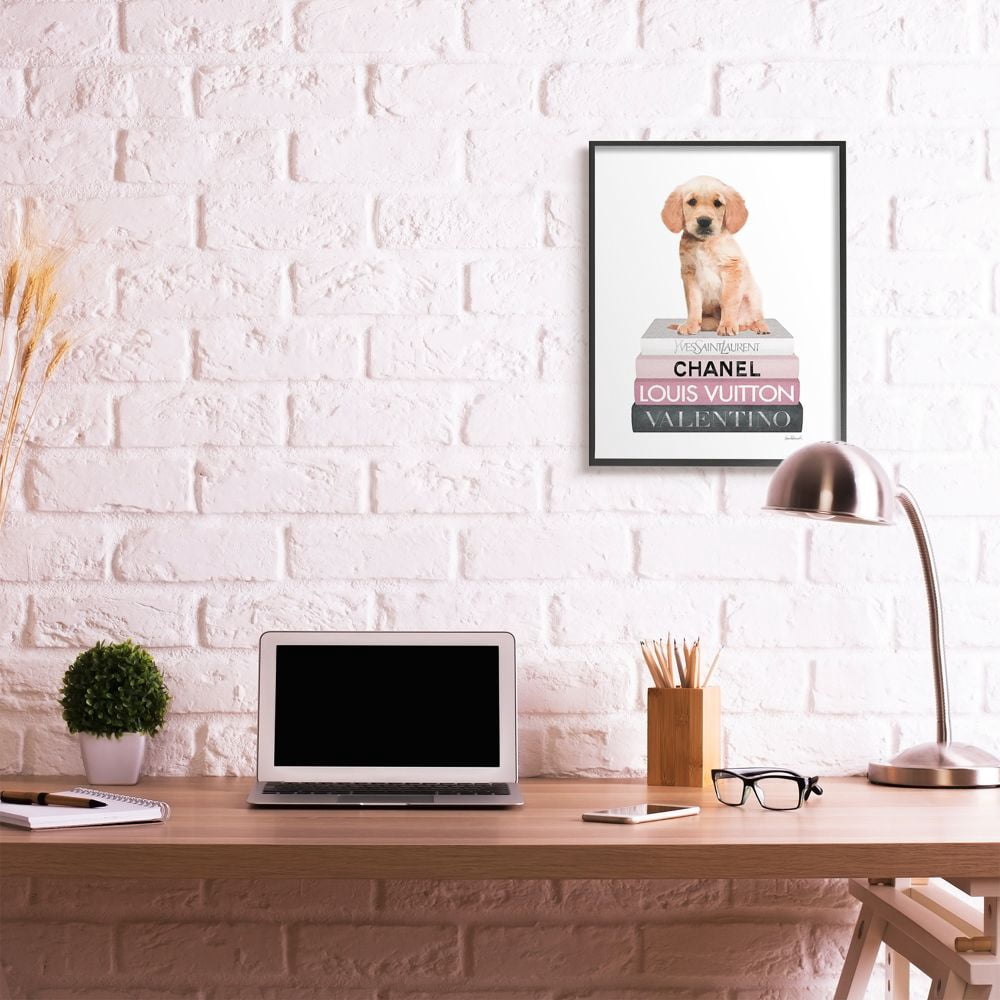 Stupell Industries Adorable Puppy Sitting on Glam Fashion Books Designed by Amanda Greenwood