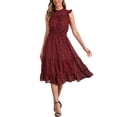 thumbnail image 1 of Vestido de gasa sin mangas para mujer Inspire Chic con cintura fruncida y estrellas metálicas doradas, vestido de fiesta rojo oscuro XS, 1 of 6