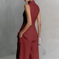thumbnail image 5 of Evdexr Linen Sets For Women 2 Piece Stand Collar Sleeveless Top and Baggy Wide Leg Pants Set Trendy Casual Business Lounge Outfit Suits Wine L, 5 of 6