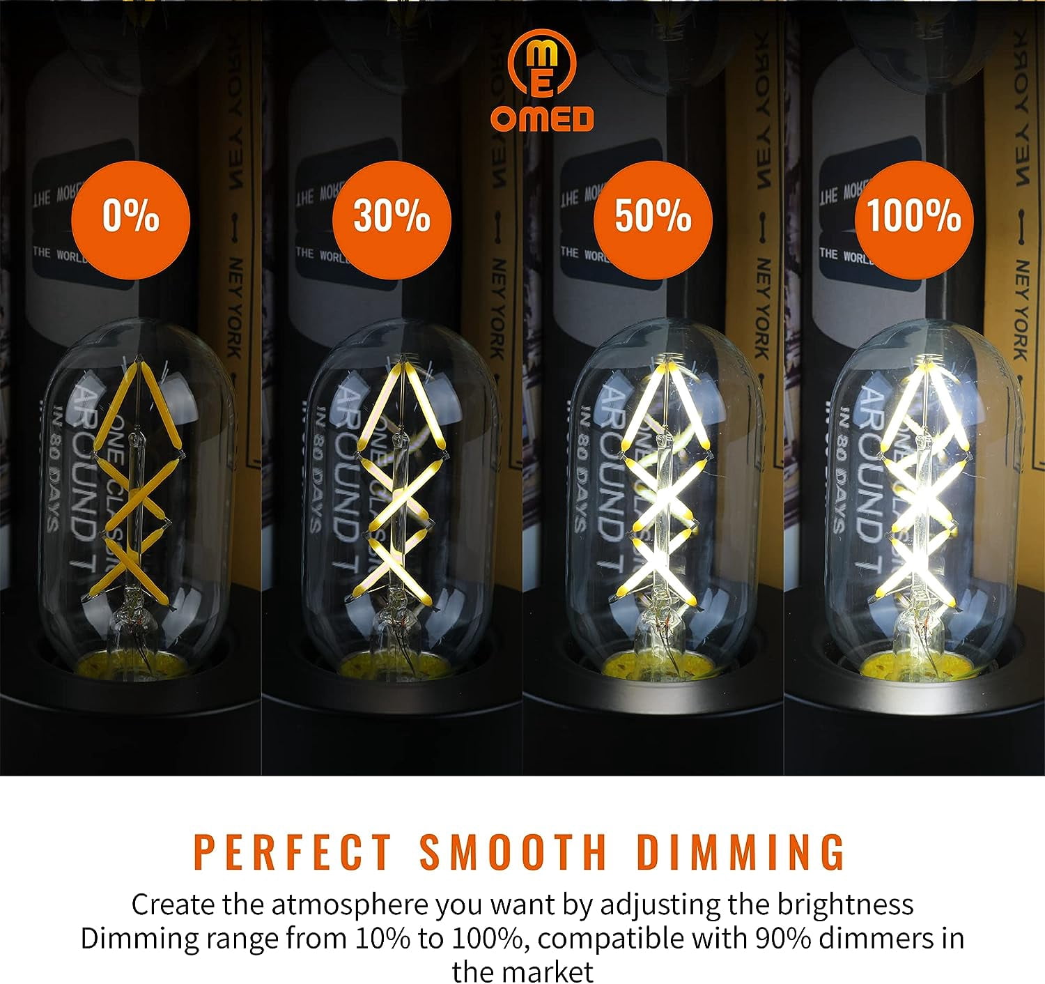 OMED Fishbone LED Filament Vintage Edison Light Bulbs, T45/T14 E26 4W Antique Tubular Edison Bulbs 40 Watt Equal, 400LM 4000K Daylight White Spiral Retro Tube Edison Bulbs, Clear Glass, 6 Pack