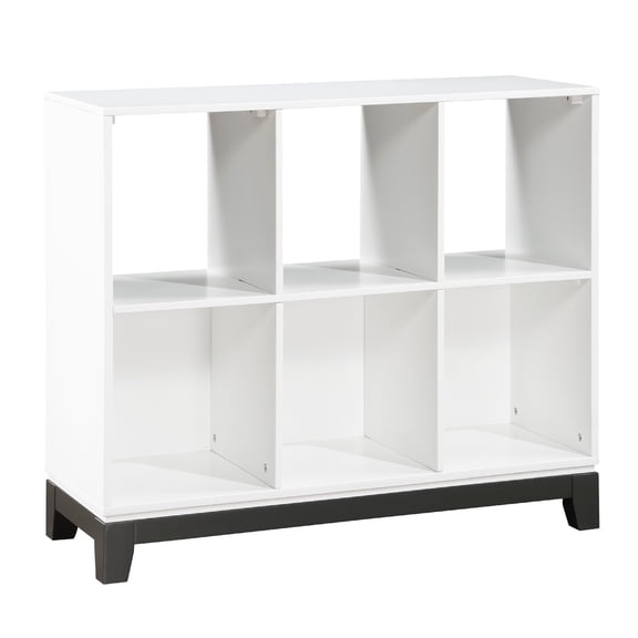 Thiem Bookcase- 6 Cubby Style Shelves- White- Black Veneer- 40 Inch