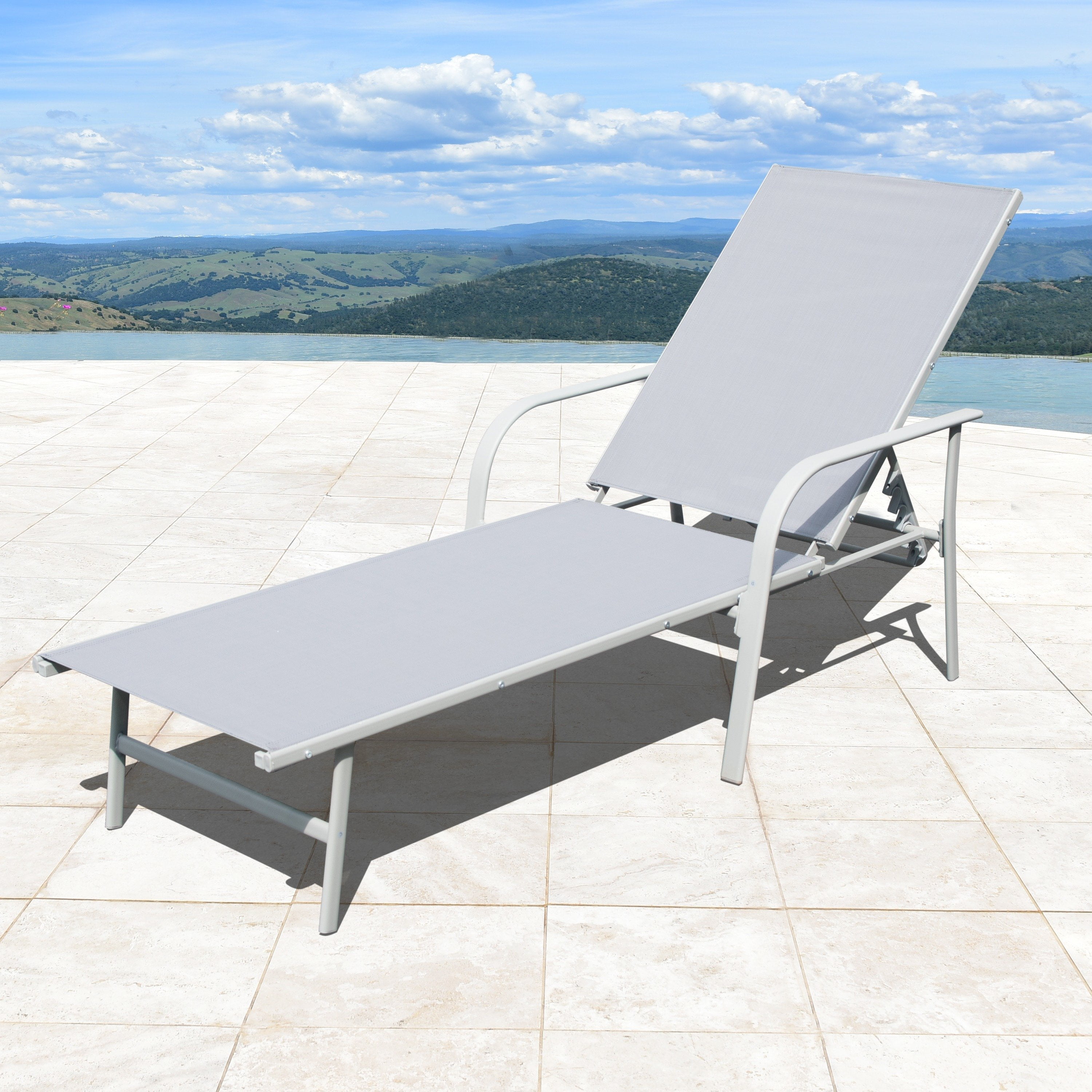 Corvus Antonio Outdoor Sling Fabric Adjustable Chaise Lounge Grey by Overstock
