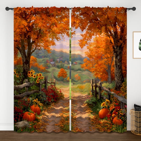 Lfeey Fall Pumpkin Blackout Curtains for Bedroom, Room Darkening Noise Reducing Curtains 63 Inch Length, 2 Panels