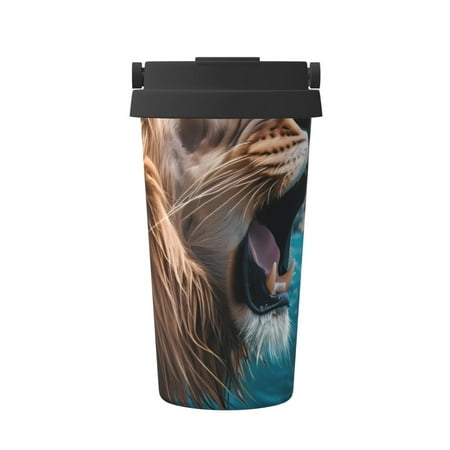 

Fuzoiu Ice Blue Coastal Lion Print Stainless Steel Travel Mug Vacuum Insulated Coffee Travel Mug Reusable Coffee Cup for Hot and Cold