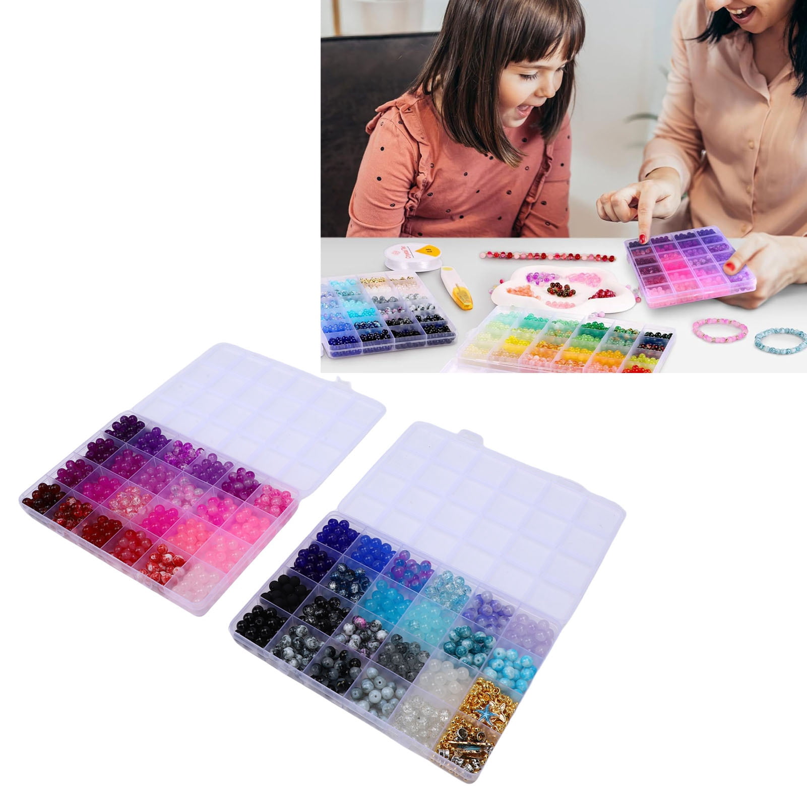 NFTIGB 1190Pcs Glass Beads Kit 48 Colors Crackle Round Bead for Bracelets Jewelry Making Earrings Necklace Crafts 8mm Spacer Bead Charms Style 3
