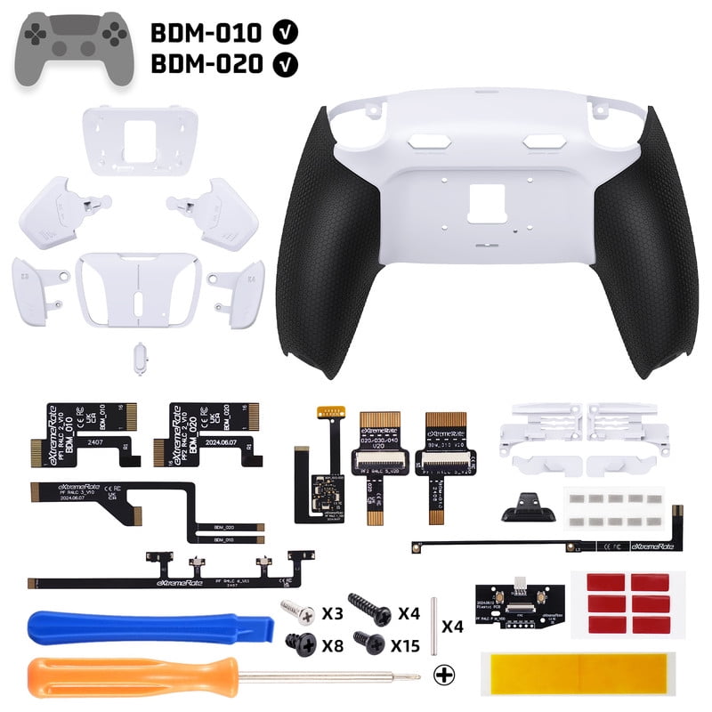 eXtremeRate RISE4 Plus MAX Back Paddles Kit with Clicky Trigger Stops & Rubberized Grip for PS5 Controller BDM-010 020, White Remappable Back Buttons Kit for PS5 Controller - White Black
