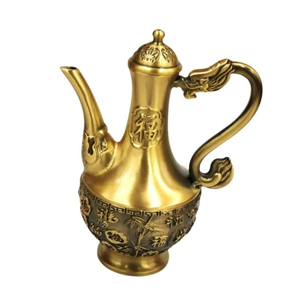 Tetera de latón para bebidas, jarra de mano, estilo retro, escultura creativa y robusta. personaje fu