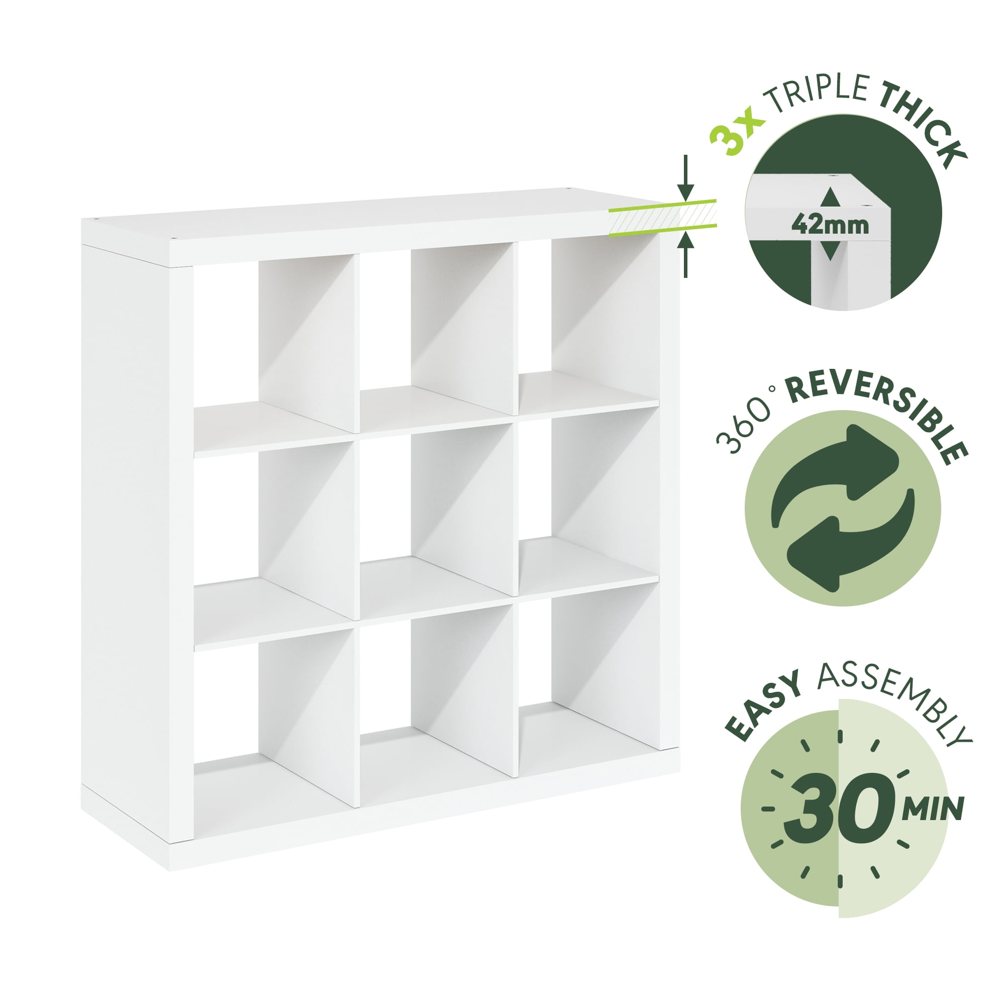 Furinno Cubicle Extra Thick Frame Decorative Cube Storage Organizer, 9-Cube, White