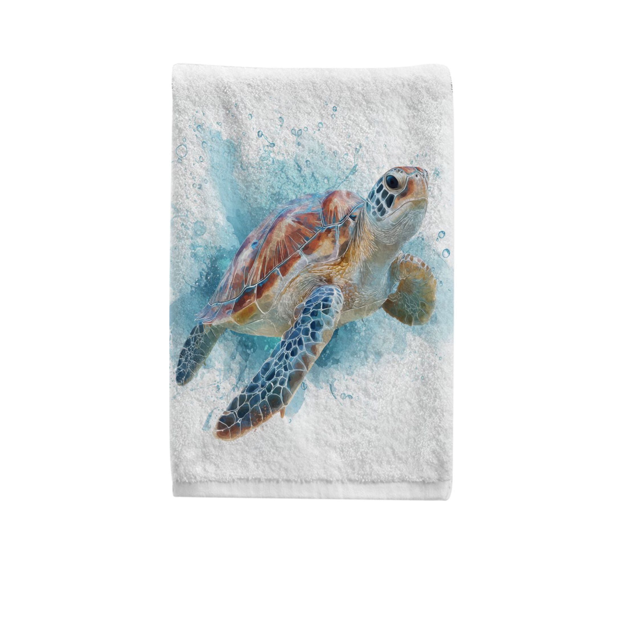 Sea Turtle Swim Watercolor Splash Style Pure Cotton Towels Bath Towel Quick Drying for Bathroom Beach Sports 16" x 30" Set of 2