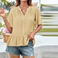 thumbnail image 5 of Women Tshirts Trendy Sawvnm Women V-Neck Sleeve Button-Front Ruffled Hem Solid Loose Casual Blouse Tank Tops for Women Yellow XL, 5 of 6