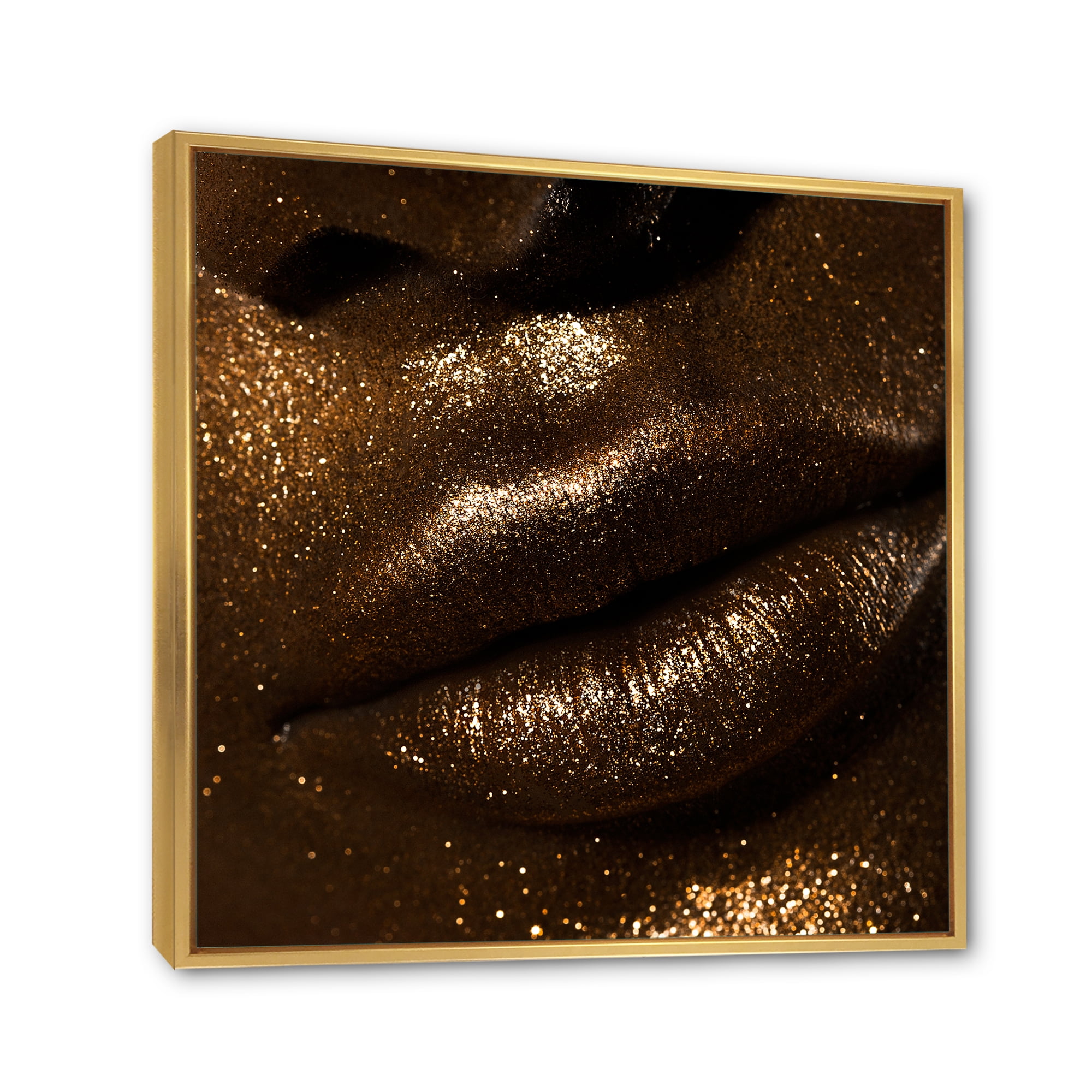 Girl Lips With Glitter and Spangle 16 in x 16 in Framed Painting Canvas Art Print, by Designart