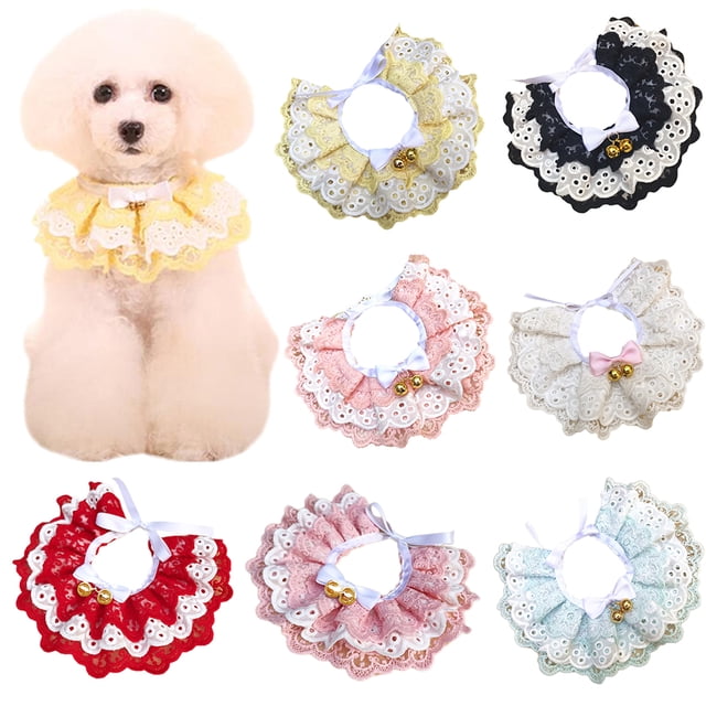 Flmtop Collier Clochette en Dentelle à Trois Couches pour Chien Chat Chiot Collier à Bretelles Rouge Vif