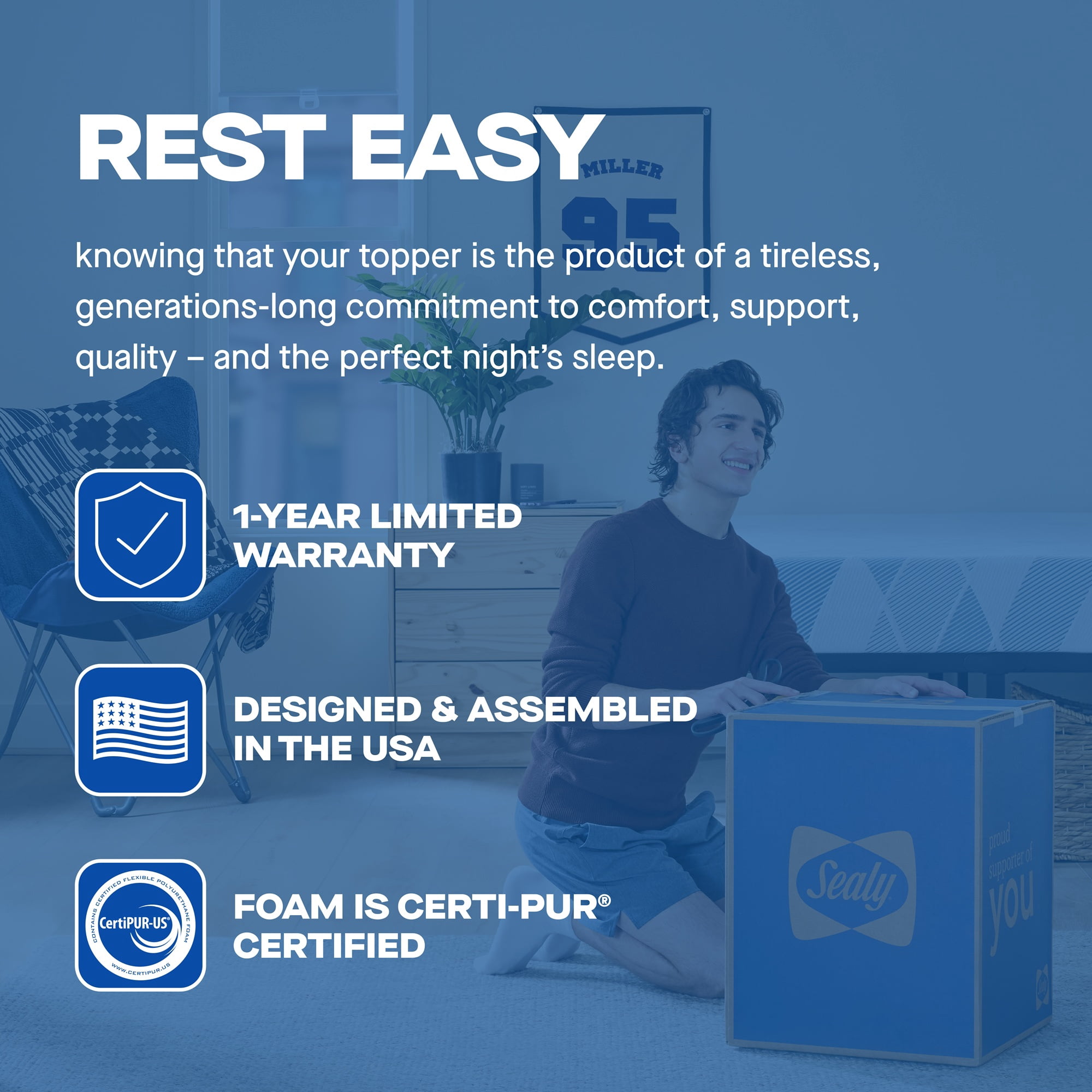 Sealy Essentials 2" Gel-Memory Foam Mattress Topper, Full, Adult