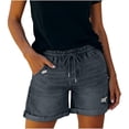 thumbnail image 3 of XIAONU Solid Denim Shorts for Women Drawstring Waist Daily Wear Shorts, 3 of 7