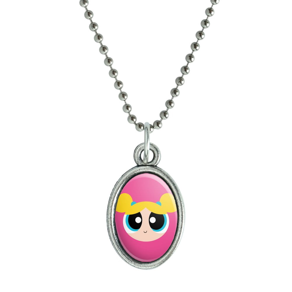 BLOSSOM   GIRLS NECKLACE 8" LONG AND FACE  APPOX ~ POWERPUFF GIRLS~  1 1" 