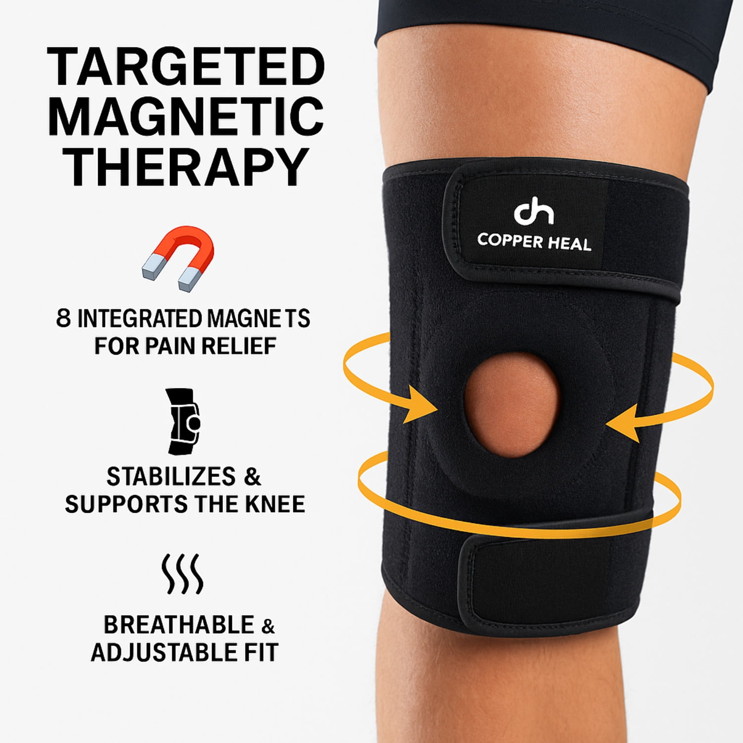 COPPER HEAL Magnetic Knee Brace – Copper-Infused Compression Sleeve for Pain Relief, Support  Recovery – Adjustable Knee Brace for Men  Women