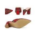 thumbnail image 2 of BLISSFUL STEP Women's Plaid Pointed Toe Block Heel Slide Mules Red Green 8, 2 of 5