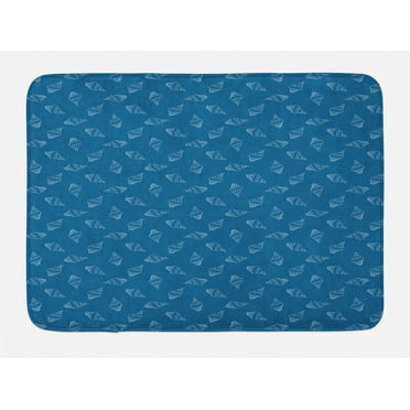 Blue and White Bath Mat, Abstract Nautical Pattern with Hand Drawn Style Seashells Spiral Mollusk, Non-Slip Plush Mat Bathroom Kitchen Laundry Room Decor, 29.5 X 17.5 Inches, Blue and White, Ambesonne