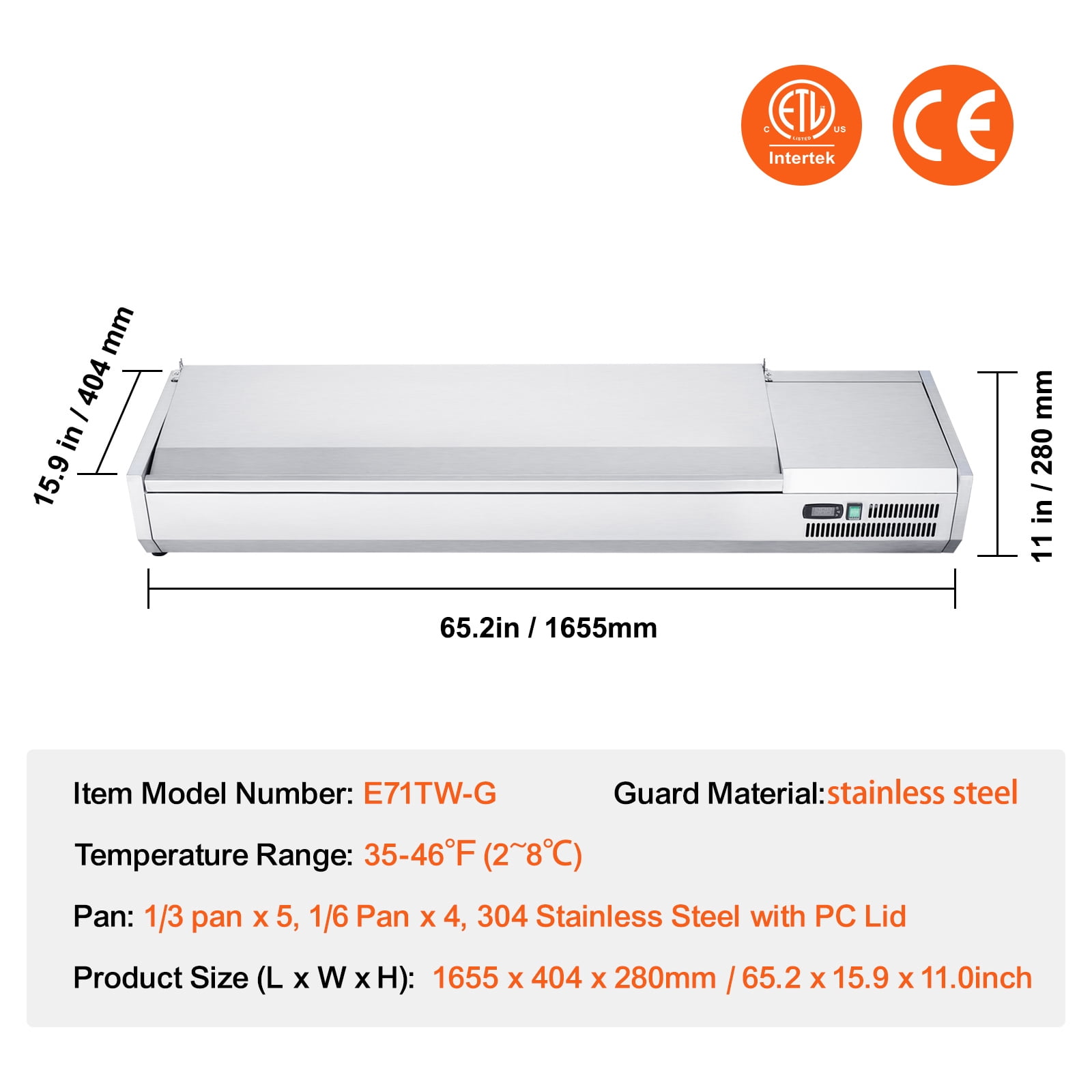KFFKFF Countertop Refrigerated Salad Pizza Prep Station 160 W Stainless Guard ETL