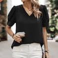 thumbnail image 5 of Top de manga corta de hilo de red de color liso con cuello en V para mujer primavera verano OAVQHLG3B Store  lin121212, 5 of 5