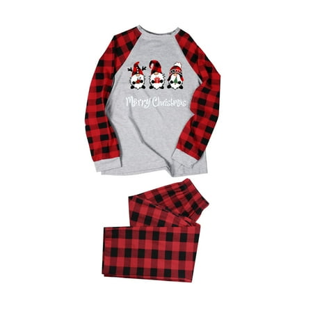 

TAIAOJING Matching Family Pajamas Sets Christmas Letter And Plaid Printed Sleepwear Long Sleeve Tee And Bottom Loungewear (Mom)