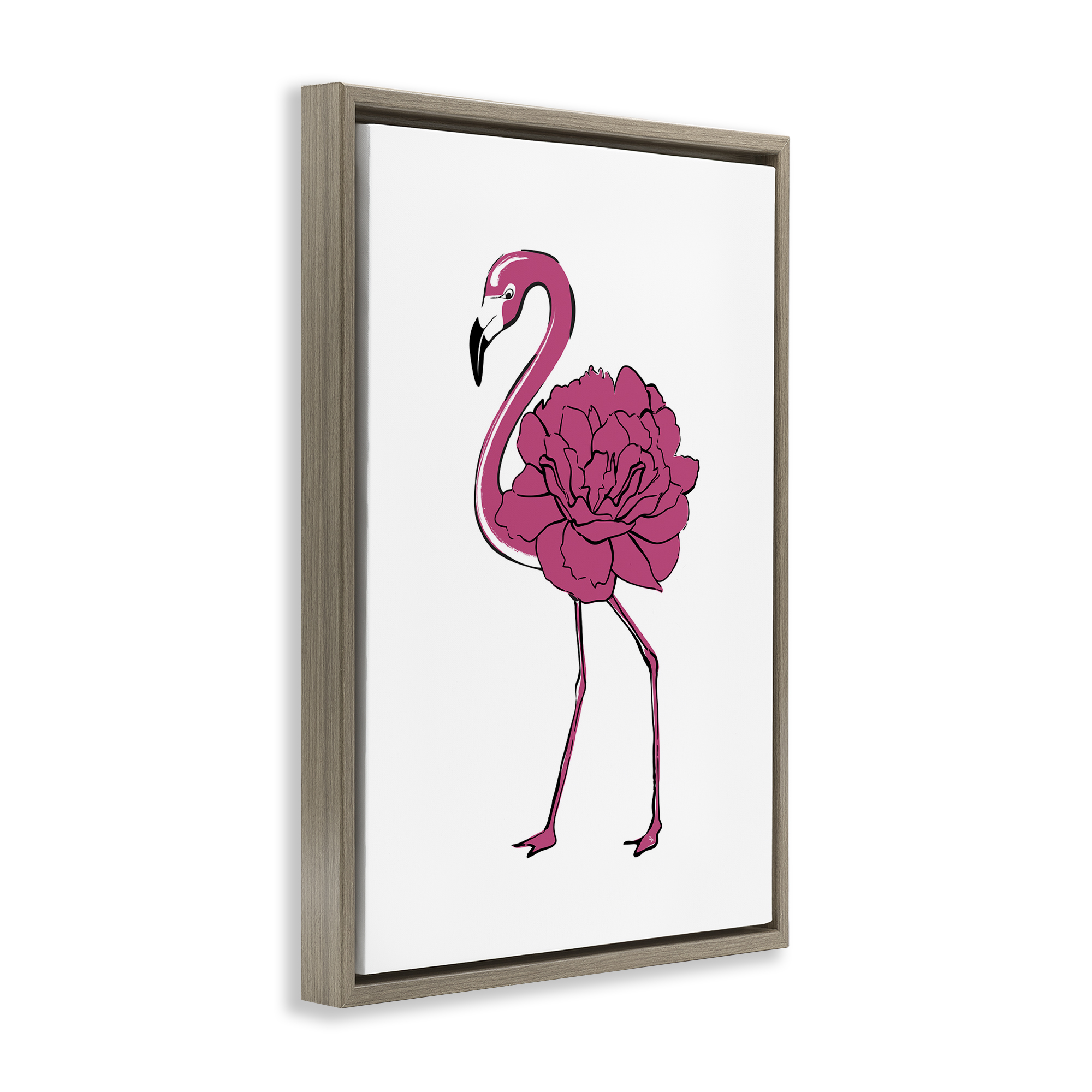 Stupell Industries Flamingo Rose Petal Body Animals & Insects Painting Brown Floater Framed Canvas Art Print Wall Art, 17 x 25