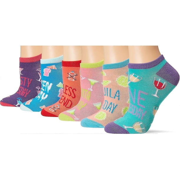 Socks Women's 6 Pair Pack Fun Food and Beverage Novelty Low Cut No Show Socks, Happy Hour (Pink Assorted), Shoe Size: 4-10