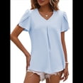 thumbnail image 1 of Blusas Elegantes de para Mujer, de Verano, con Pétalos Abullonados, Mangas , Cuello en V, Blusas Informales de Trabajo Azul XL, 1 of 8