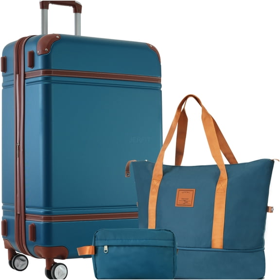 JERFIT 28-inch Expandable Hardshell Suitcase Set with TSA Lock, Lightweight ABS Spinner Luggage & Travel Duffle Bag, Blue