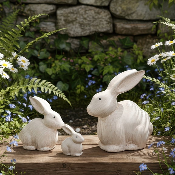 3 Pcs Wooden Easter Rabbit Sculpture with Lifelike Detailing for Vintage Home Decor, Garden Accents, Rustic Gift Giving and Spring Tabletop Display A(White)