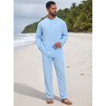 thumbnail image 4 of DARING DIVA Men's 2-Piece Linen Long Sleeve Beach Sets Shirt and Pants S Light Blue, 4 of 7