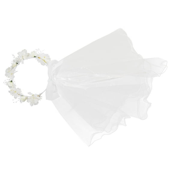 SOPOTUTU Romantic White Tulle Veil Headband with Floral Design for Wedding Bride