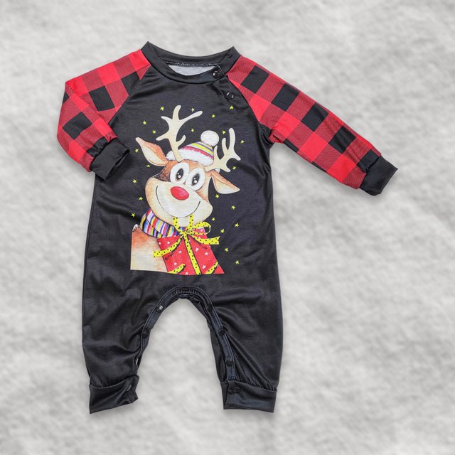 Conjunto De Pijamas De 2 Piezas Conjunto de pijama familiar de 2 piezas Conjunto informal de manga larga con estampado de alce y pantalones Traje diario Cgtredaw Bebe Negro 6-9M para Niño