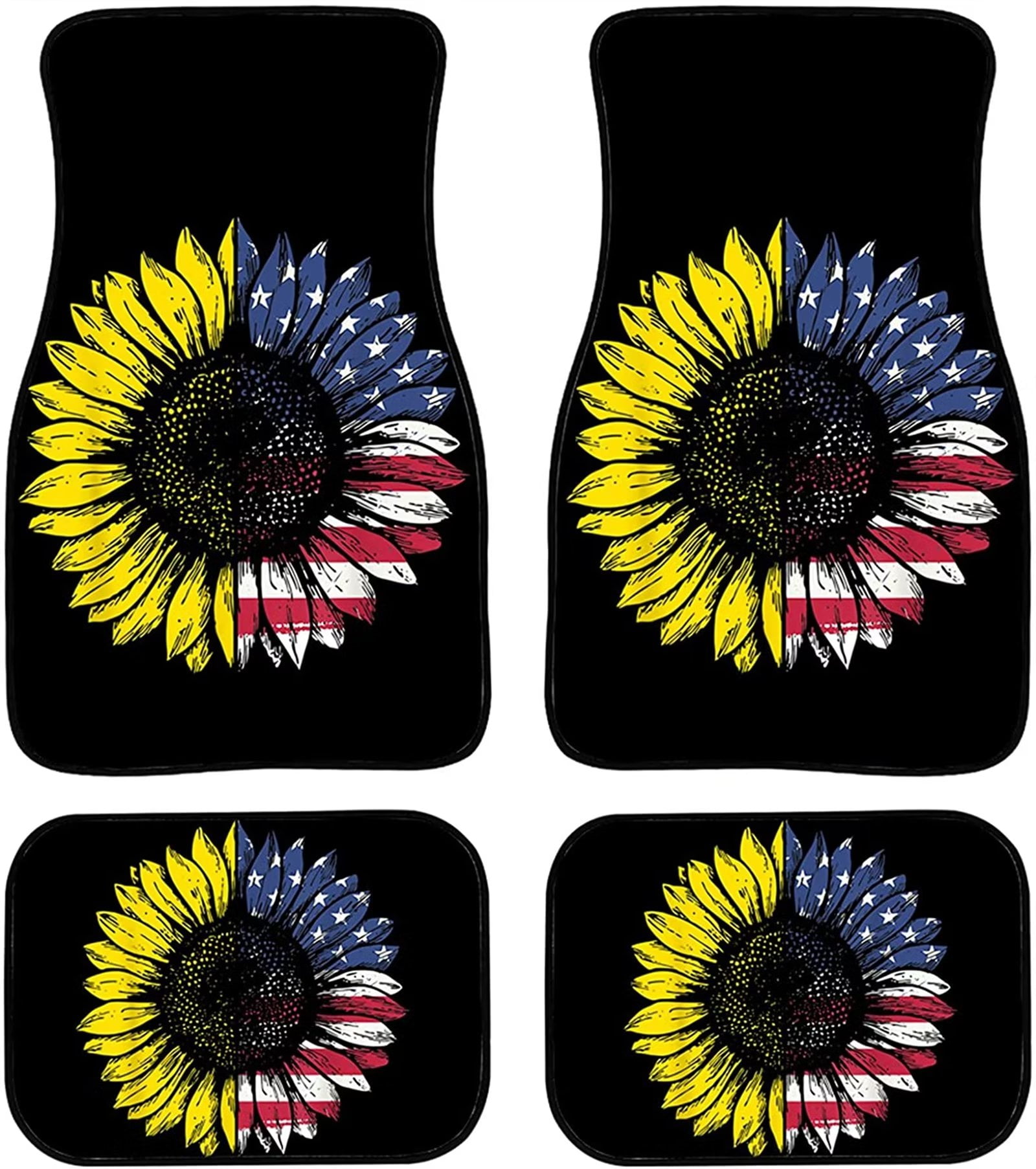 FKELYI Patriotic American Flag Sunflower Floor Mats for Cars, Automotive Heavy Duty Floor Mats