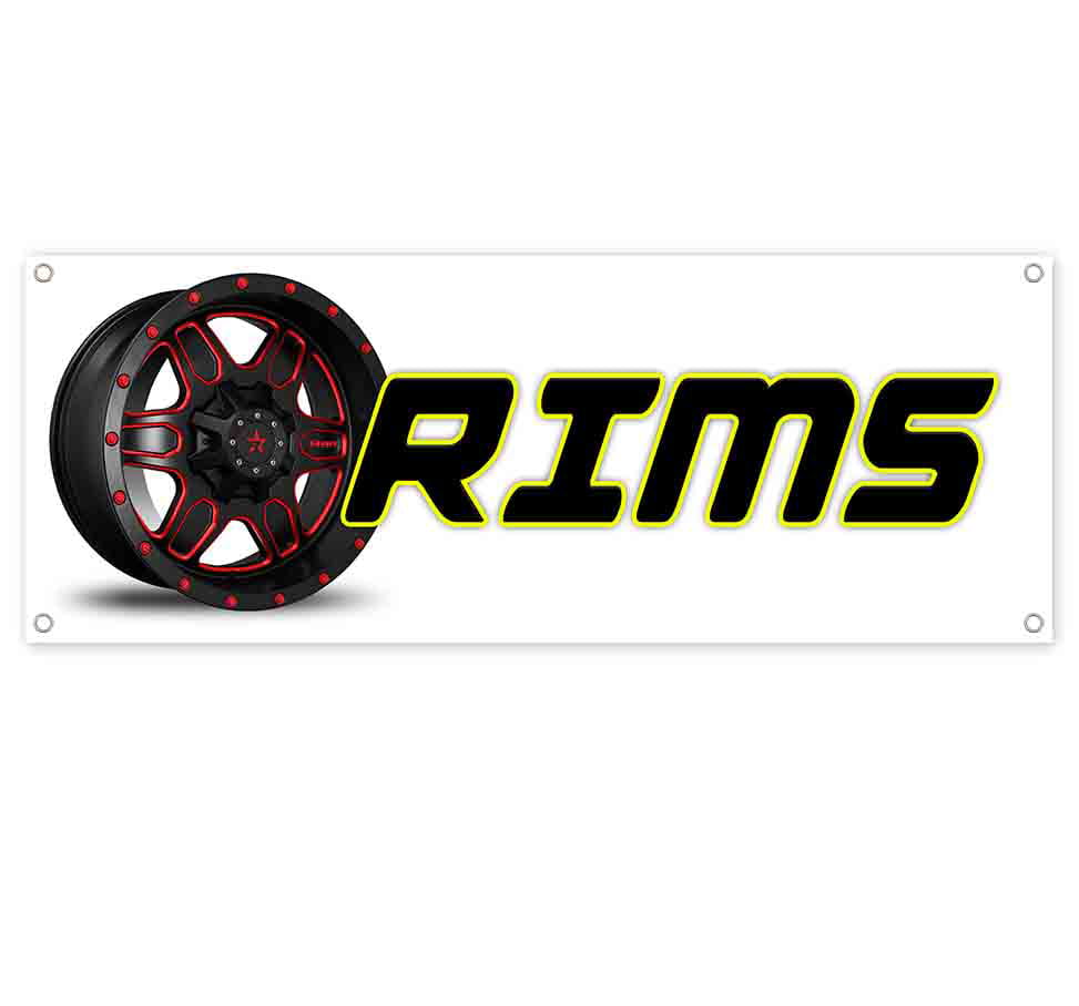 Rims & Tires 13 oz Banner Non-Fabric Heavy-Duty Vinyl Single-Sided with Metal Grommets