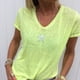thumbnail image 4 of Camiseta Mujer Cuello en V Manga Corta Top suelto Estampado Chica Verano Top, Amarillo, 5XL Eigraketly AP001862-08, 4 of 5