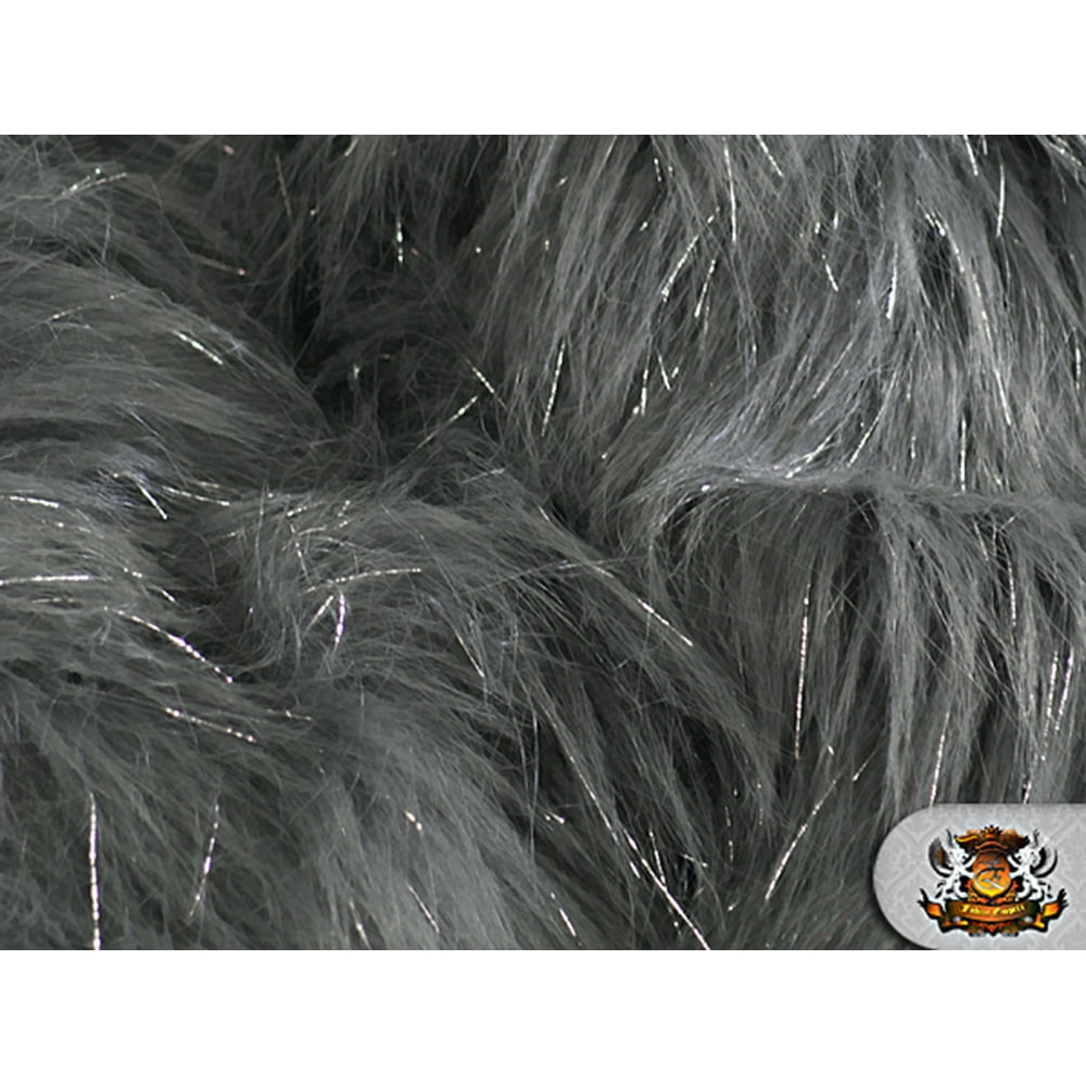 Faux Fur Long Pile Sparkling Tinsel GRAY Fabric / 58" W / Sold by the